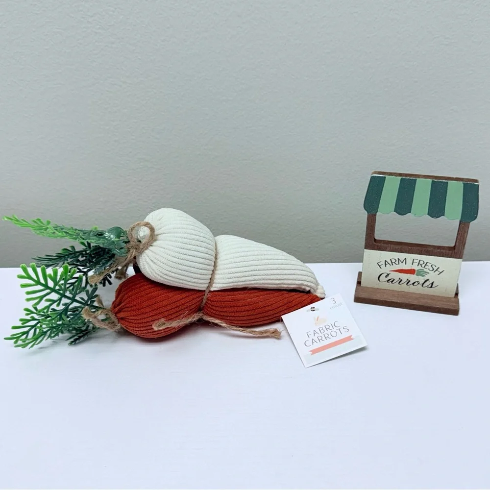 3 for $15 SALE Target Bullseye Fabric Carrots and Carrot Stand Wooden Sign Set